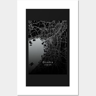 Osaka Japan City Map dark Posters and Art